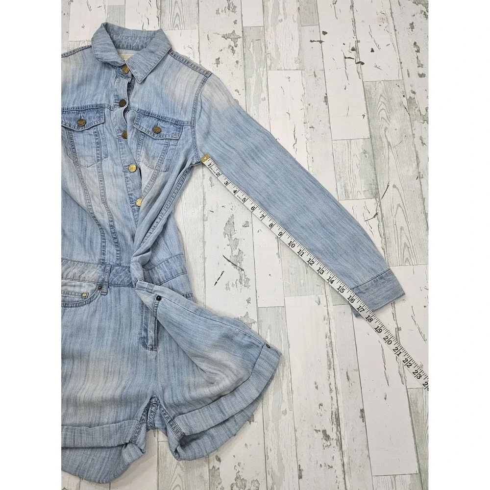 Michael Kors Long Sleeves Chambray Romper Womens 4 Heritage Wash